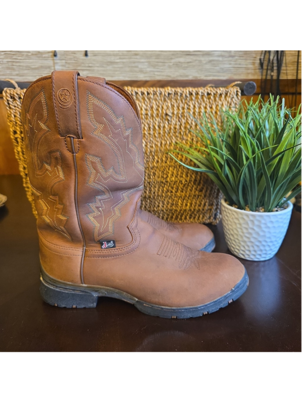 Juntin Cowboy Western Boots Brown Men's Style 9013 SZ 8.5 D - Picture 3 of 12